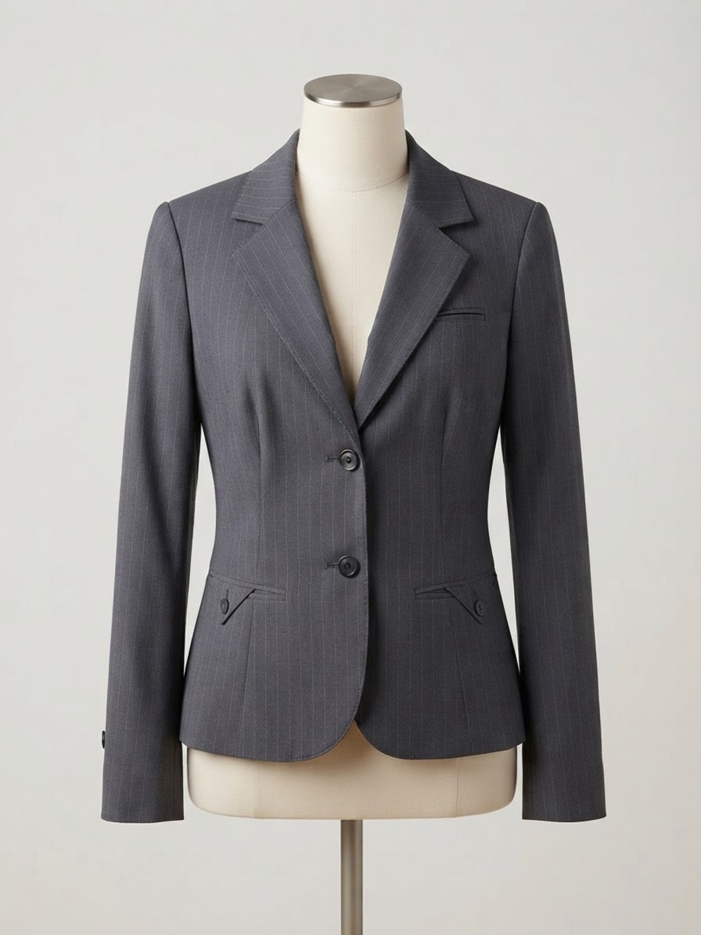 American Atelier Women's Pinstripe Blazer in Charcoal Gray